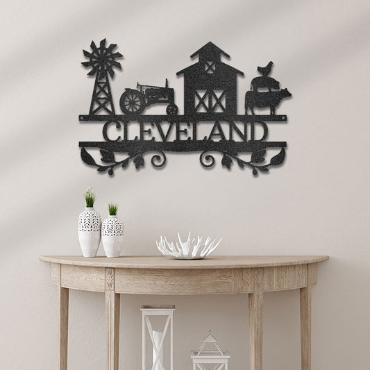 Personalized Farm Metal Wall Art Custom Family Name Sign Barn Windmill Tractor Cow Rooster Steel Decor Farmhouse Outdoor Sign