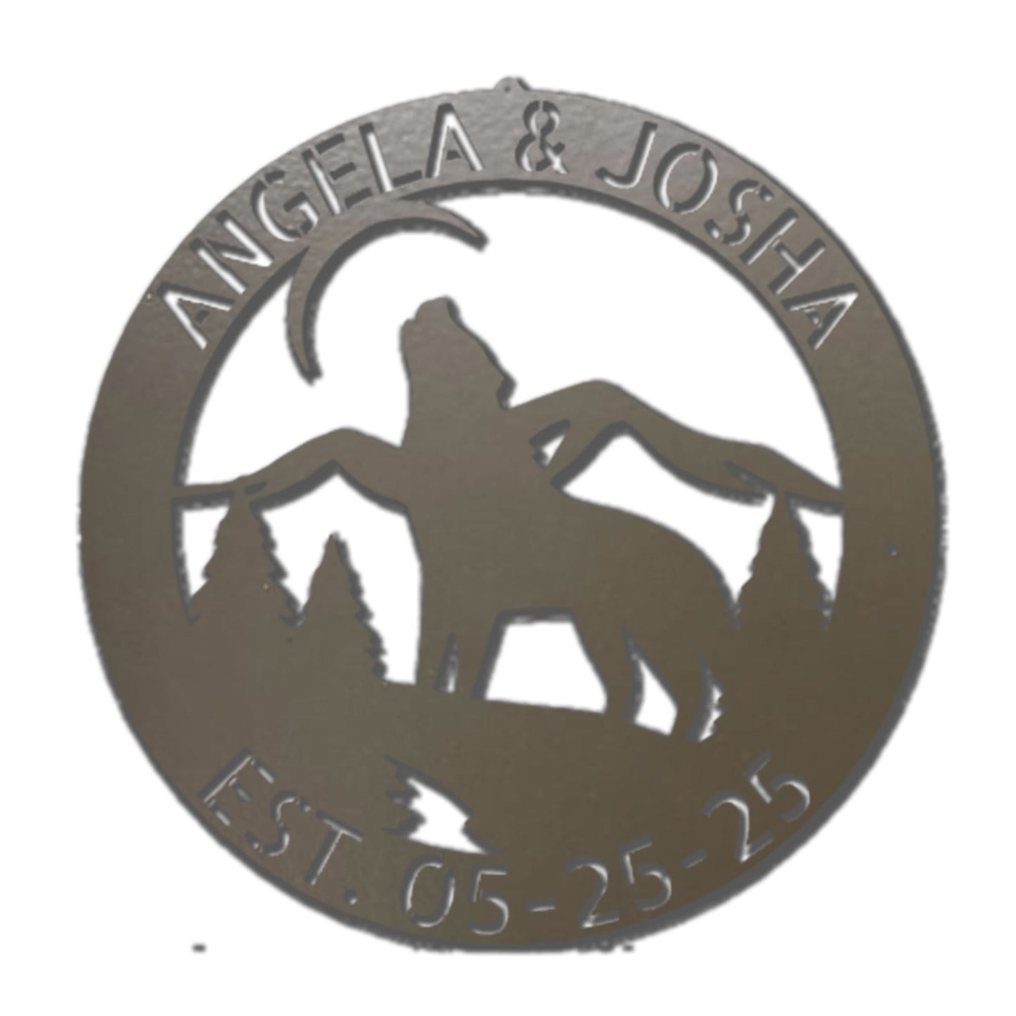 Howling Wolf Monogram Custom Indoor Outdoor Steel Wall Sign Art