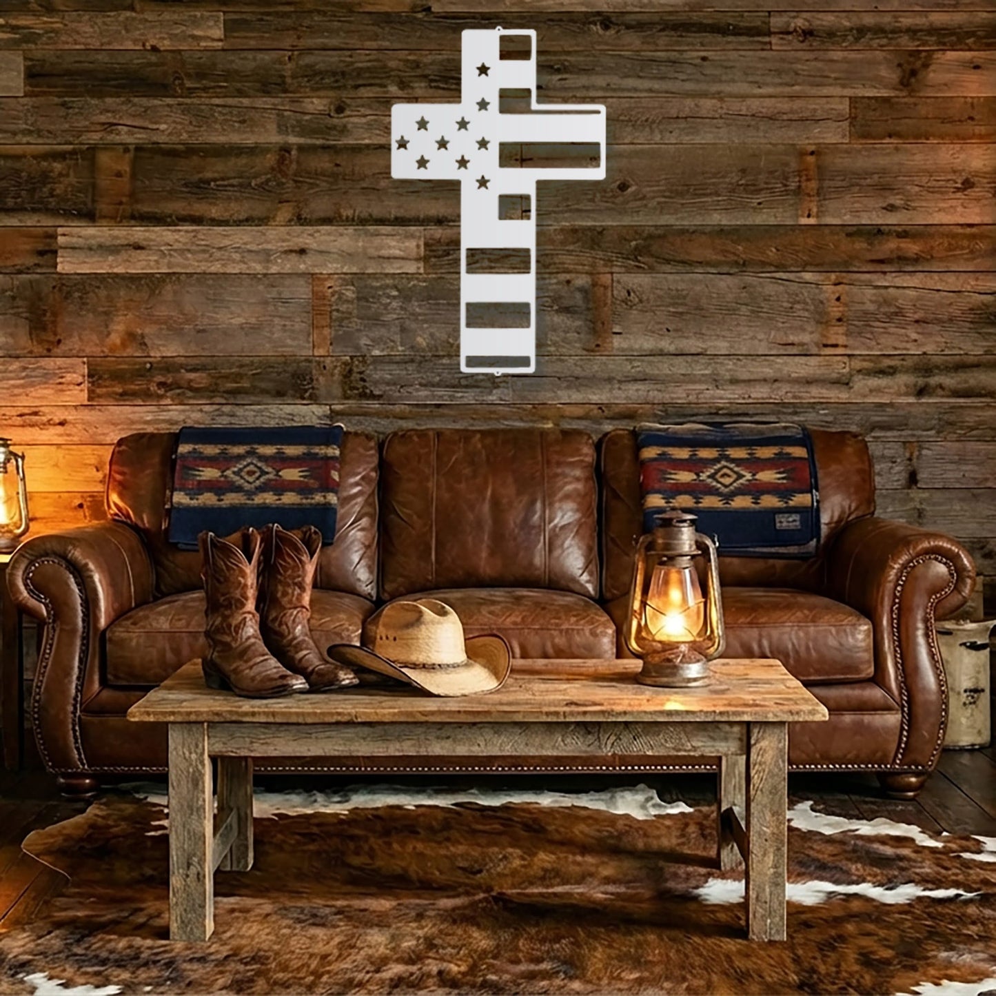 American Flag Cross Steel Sign – Patriotic Christian Cross Decor – USA Flag Faith Metal Art – Veteran Tribute Wall Decor