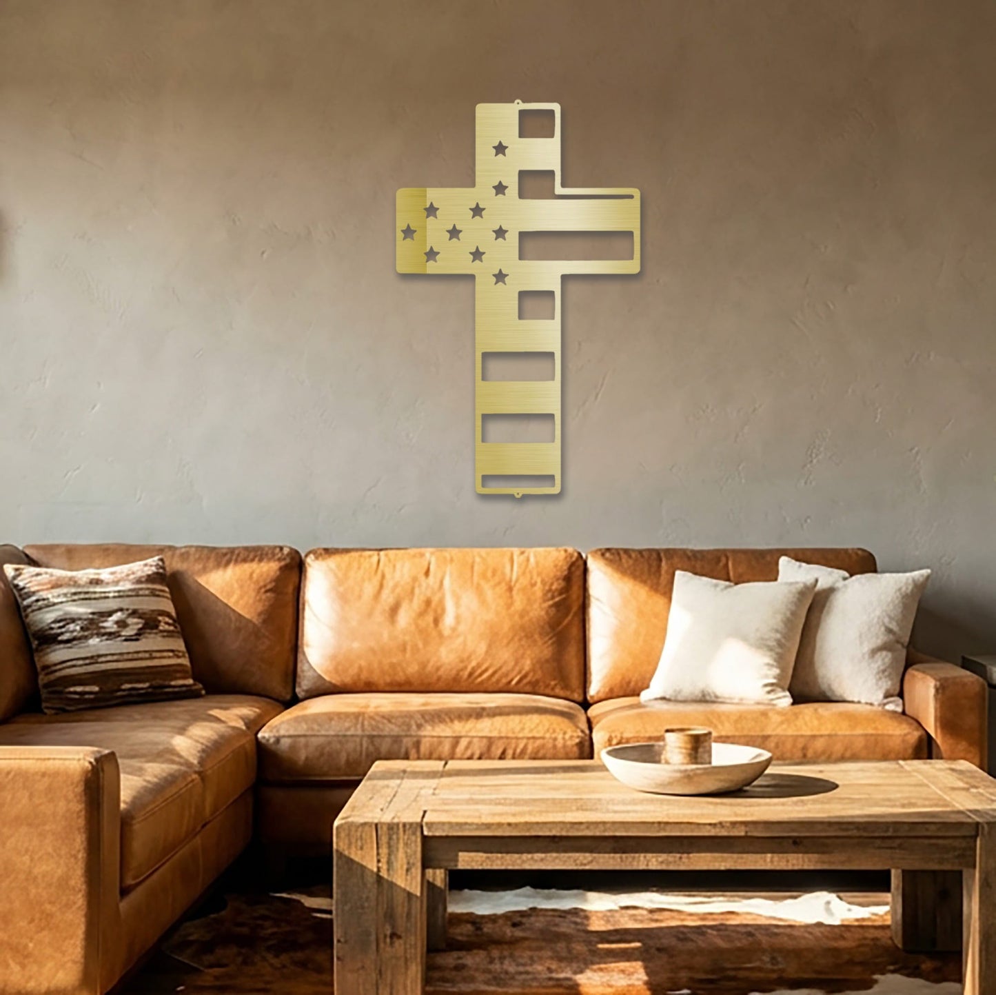 American Flag Cross Steel Sign – Patriotic Christian Cross Decor – USA Flag Faith Metal Art – Veteran Tribute Wall Decor