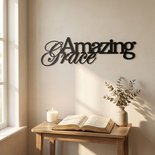 Amazing Grace Metal Wall Art Sign – Christian Steel Scripture Decor