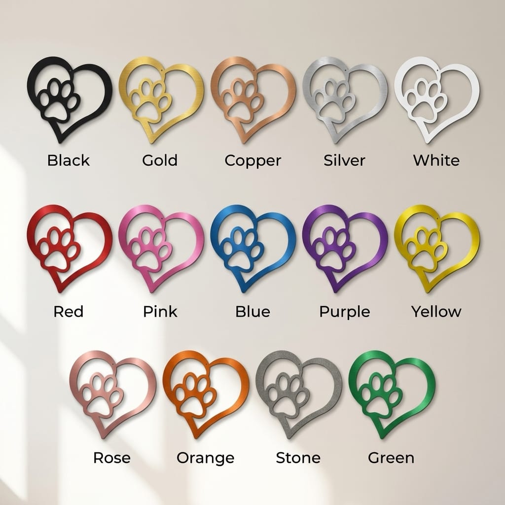 Puppy Love Metal Wall Art – Dog Paw Heart Metal Sign – Pet Lover Decor