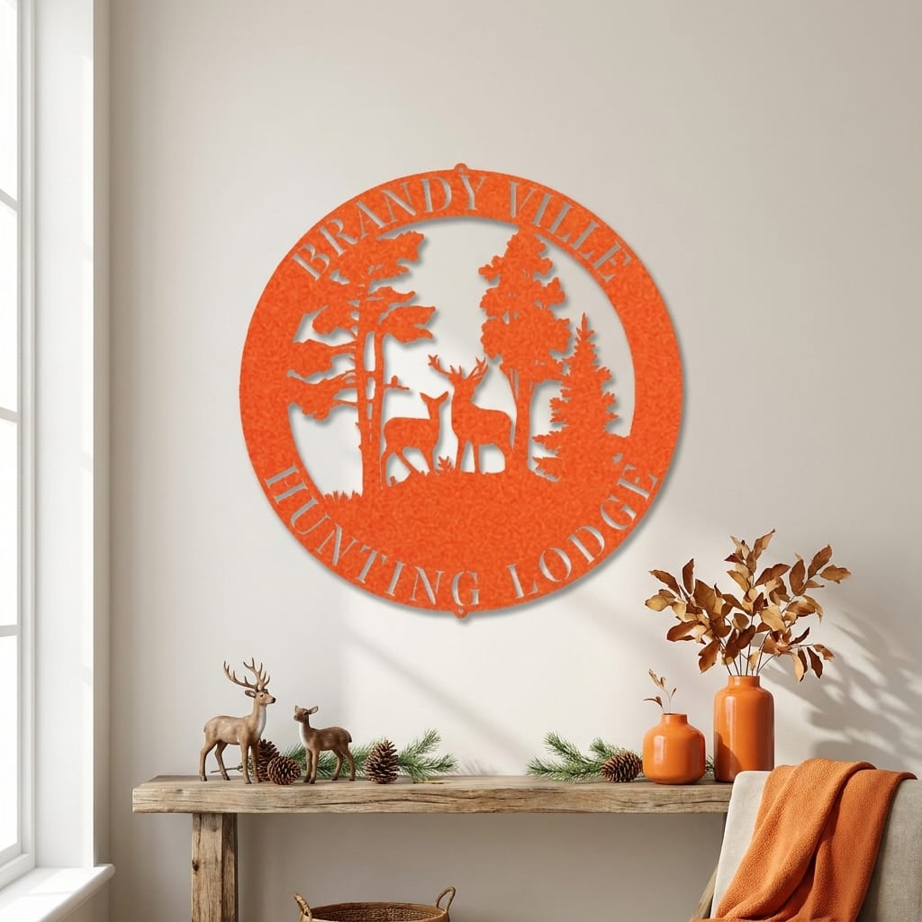 Personalized Deer Scene Metal Sign – Custom Last Name Wall Art – Rustic Cabin Forest Decor Gift