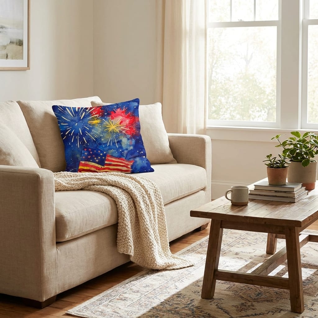 Fireworks Flag and Freedom Patriotic Indoor-Outdoor Home Decor Pillow