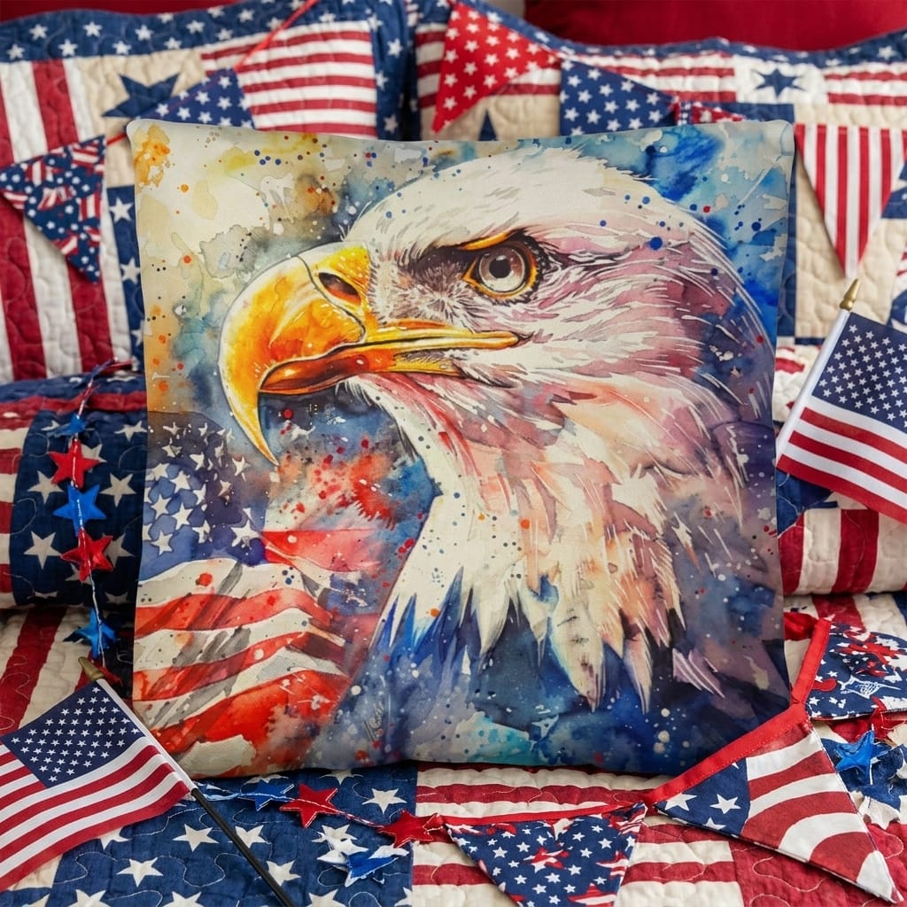 Patriotic Eagle with American Flag Pillow Cover
