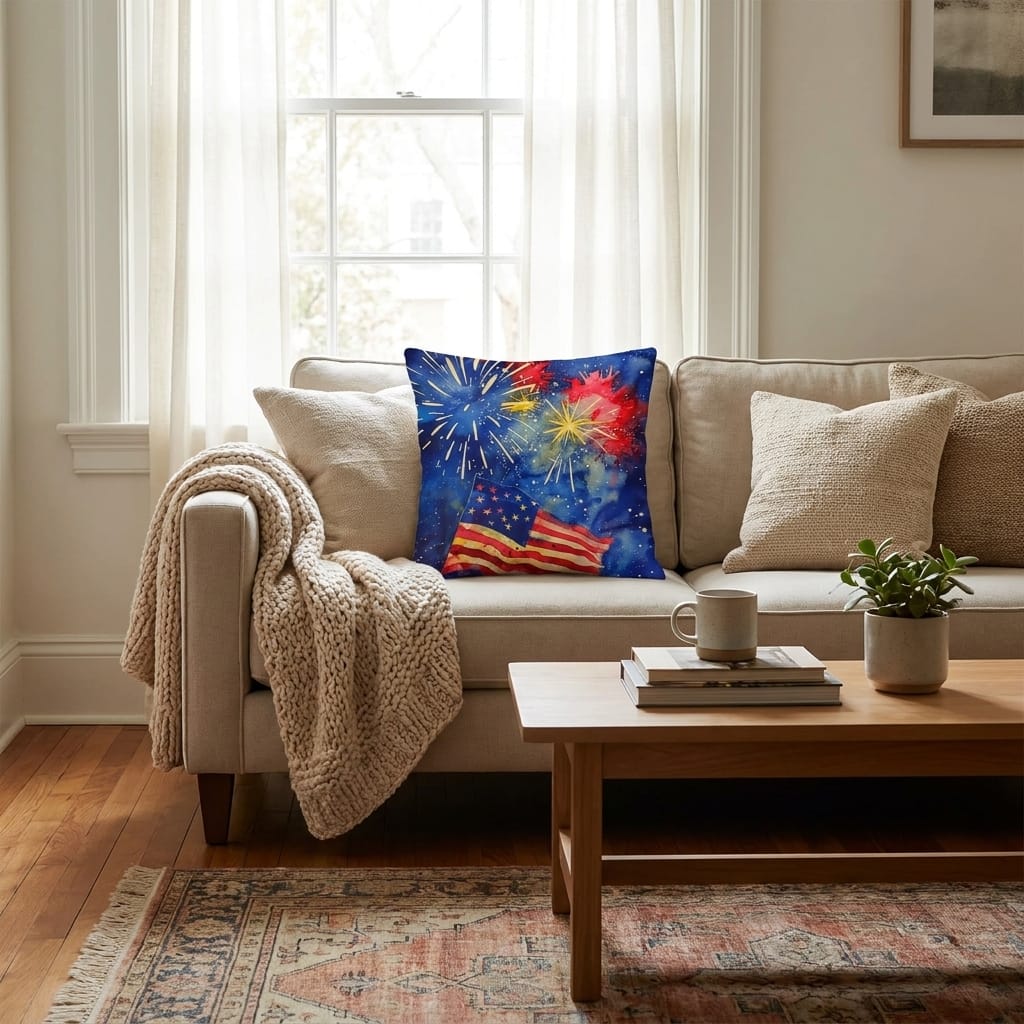 Fireworks Flag and Freedom Patriotic Indoor-Outdoor Home Decor Pillow