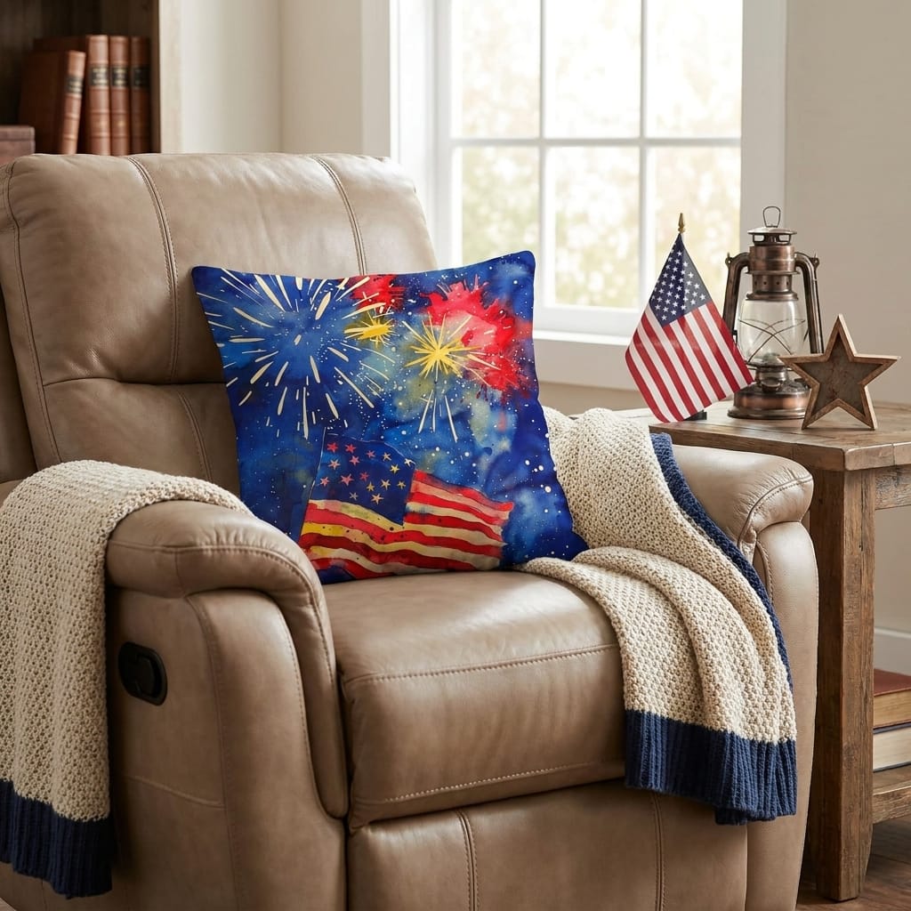 Fireworks Flag and Freedom Patriotic Indoor-Outdoor Home Decor Pillow