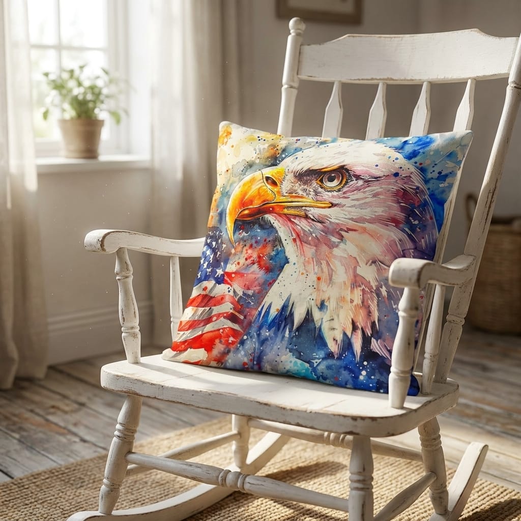 Patriotic Eagle with American Flag Pillow Cover