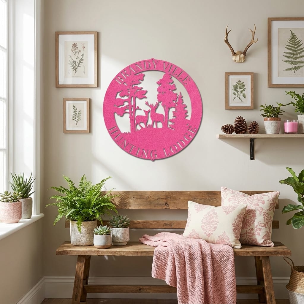 Personalized Deer Scene Metal Sign – Custom Last Name Wall Art – Rustic Cabin Forest Decor Gift