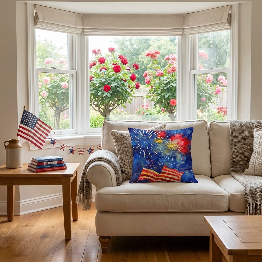 Fireworks Flag and Freedom Patriotic Indoor-Outdoor Home Decor Pillow