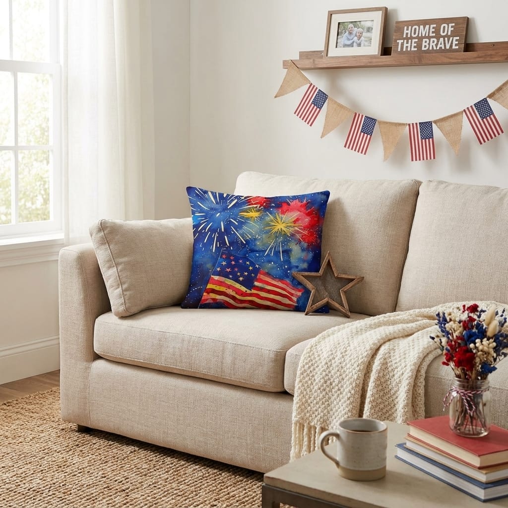 Fireworks Flag and Freedom Patriotic Indoor-Outdoor Home Decor Pillow