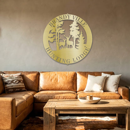 Personalized Hunting Lodge Metal Wall Art – Custom Deer Sign for Cabin, Man Cave & Outdoor Decor