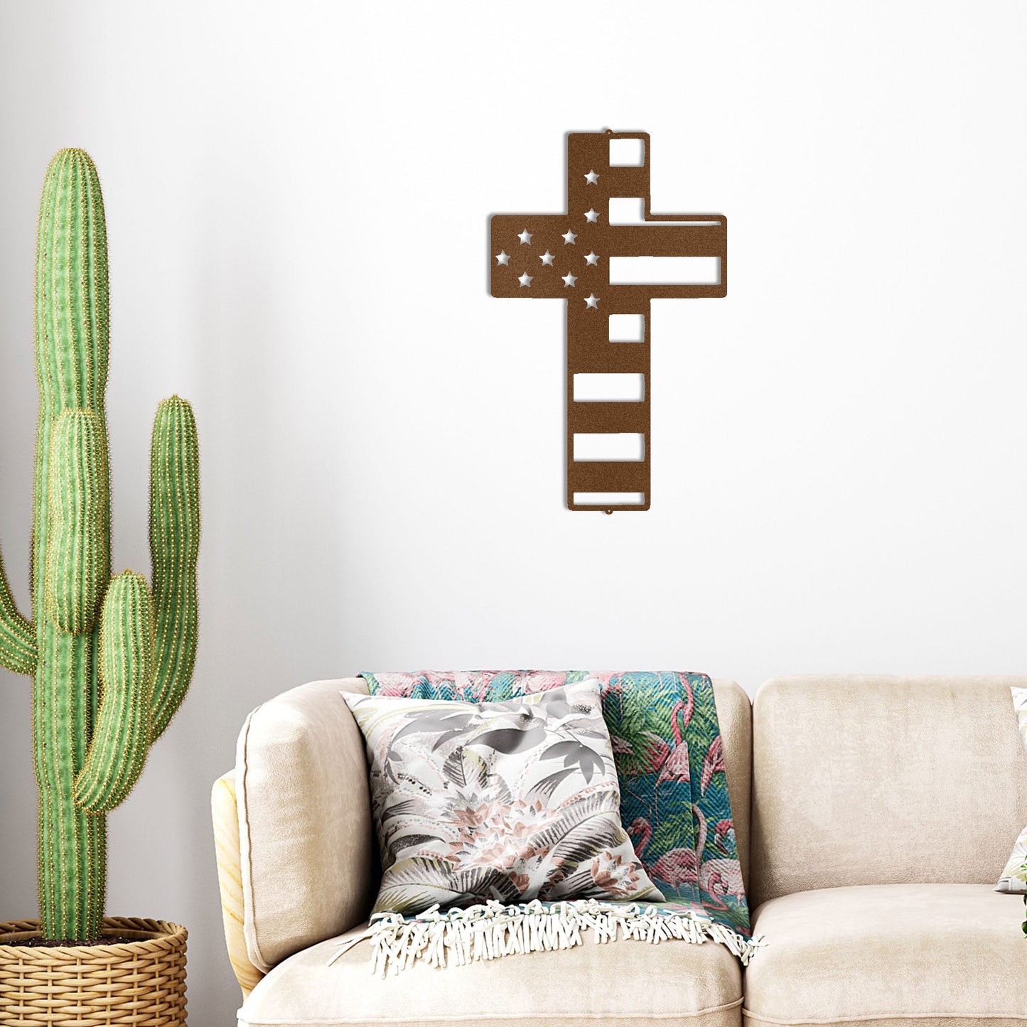 American Flag Cross Steel Sign – Patriotic Christian Cross Decor – USA Flag Faith Metal Art – Veteran Tribute Wall Decor