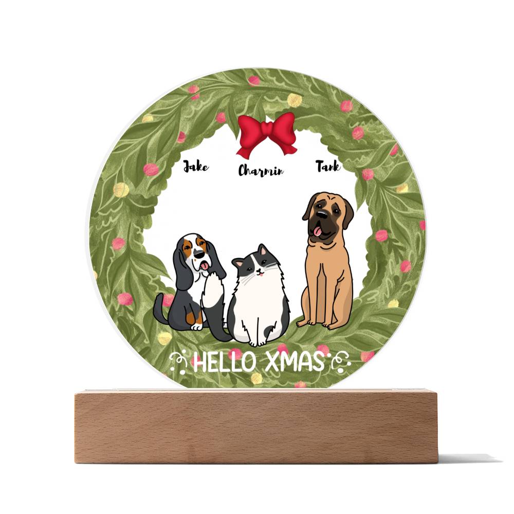 Pet Christmas Wreath Portrait Personalized Round Acrylic Plaque