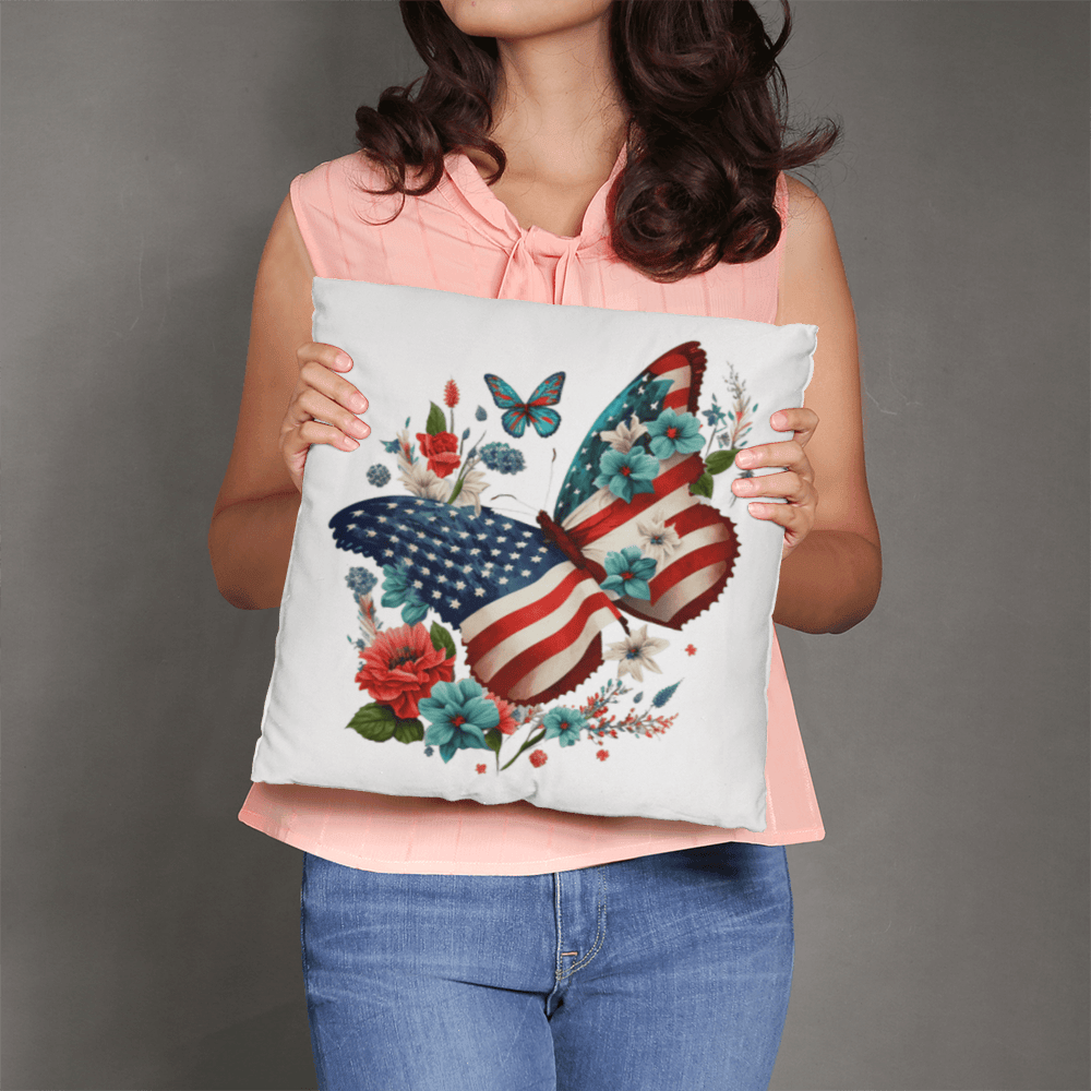 Patriotic USA Flag Butterfly Throw Pillow Home Decor