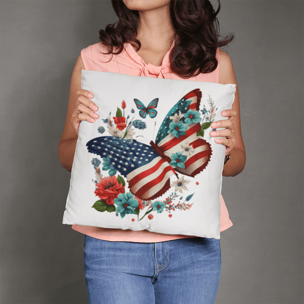 Patriotic USA Flag Butterfly Throw Pillow Home Decor