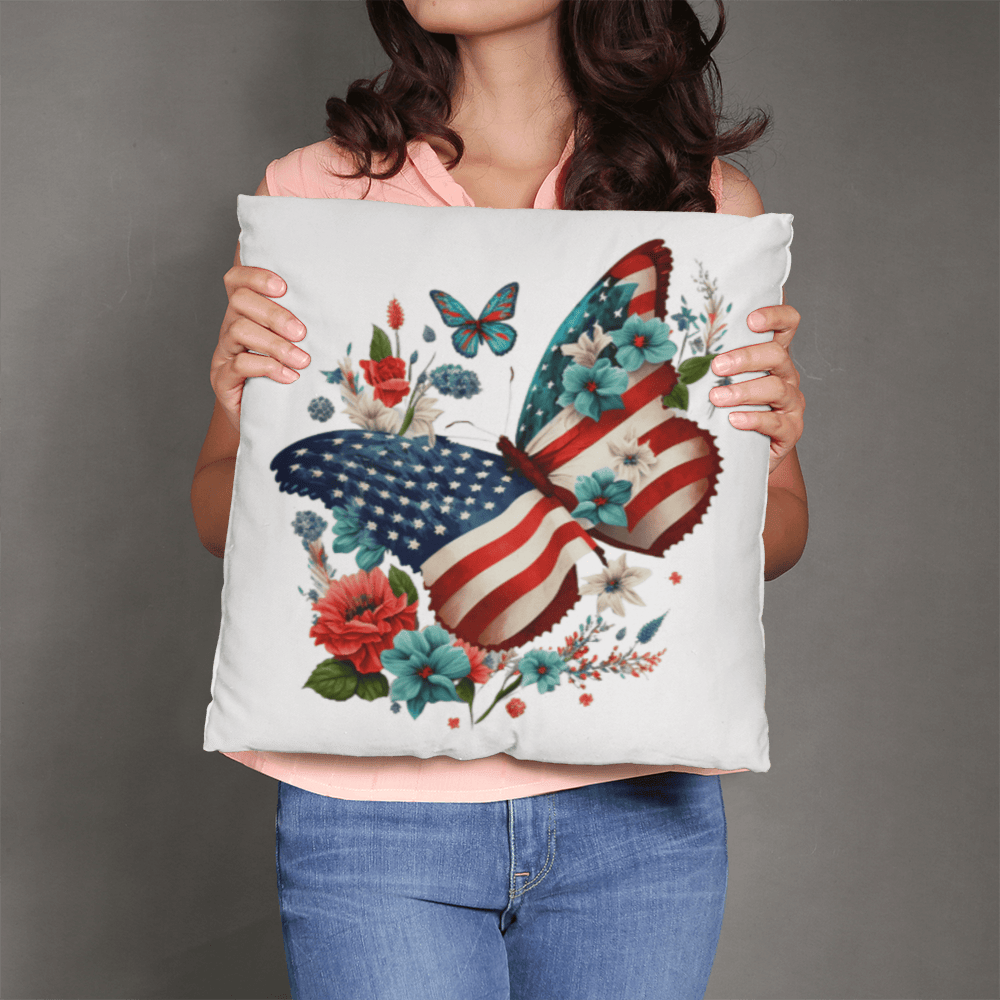 Patriotic USA Flag Butterfly Throw Pillow Home Decor