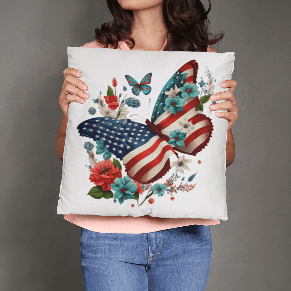 Patriotic USA Flag Butterfly Throw Pillow Home Decor
