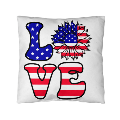 Patriotic Love Pillow, USA Flag Sunflower Throw Pillow, Indoor Outdoor Polyester Cushion, 4th of July Home Decor, American Flag Accent Pillow