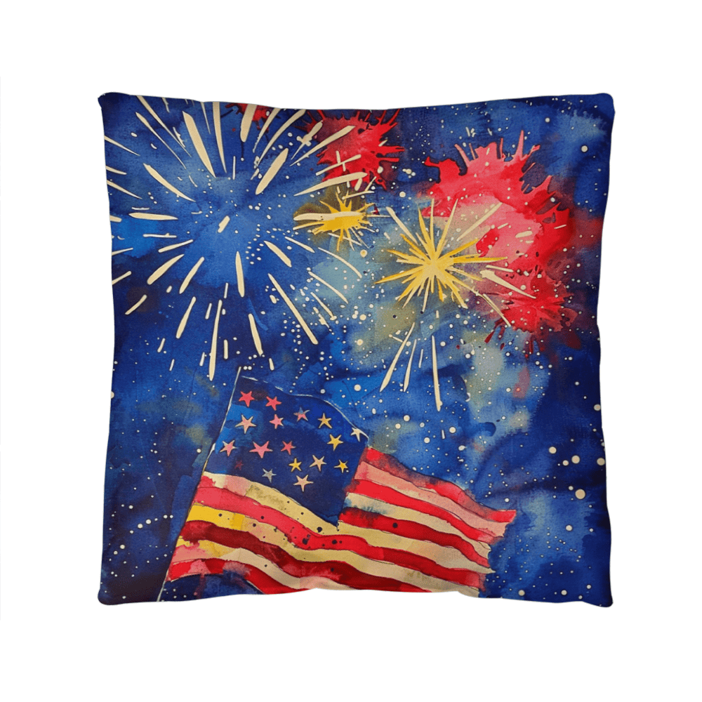 Fireworks Flag and Freedom Patriotic Indoor-Outdoor Home Decor Pillow