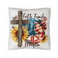 Faith Family Freedom Patriotic Pillow – Christian American Flag Indoor Outdoor Pillow – Rustic Farmhouse Cross Decor – Inspirational USA Throw Pillow