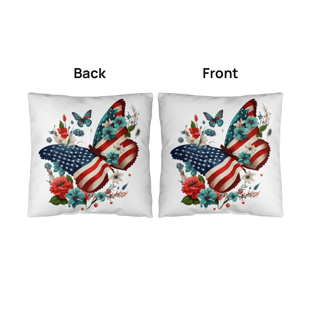 Patriotic Floral Butterfly Pillow – American Flag Butterfly Throw Pillow – Red White Blue Cottagecore Farmhouse Decor