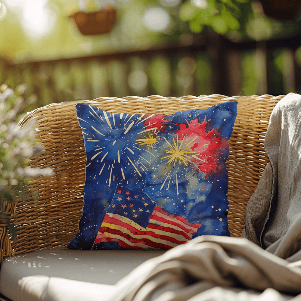 Fireworks Flag and Freedom Patriotic Indoor-Outdoor Home Decor Pillow