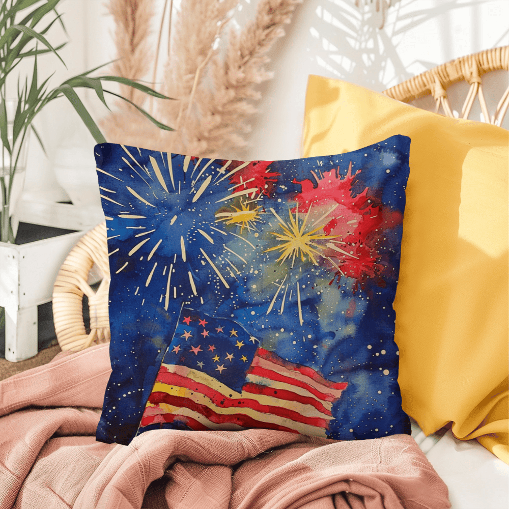 Fireworks Flag and Freedom Patriotic Indoor-Outdoor Home Decor Pillow