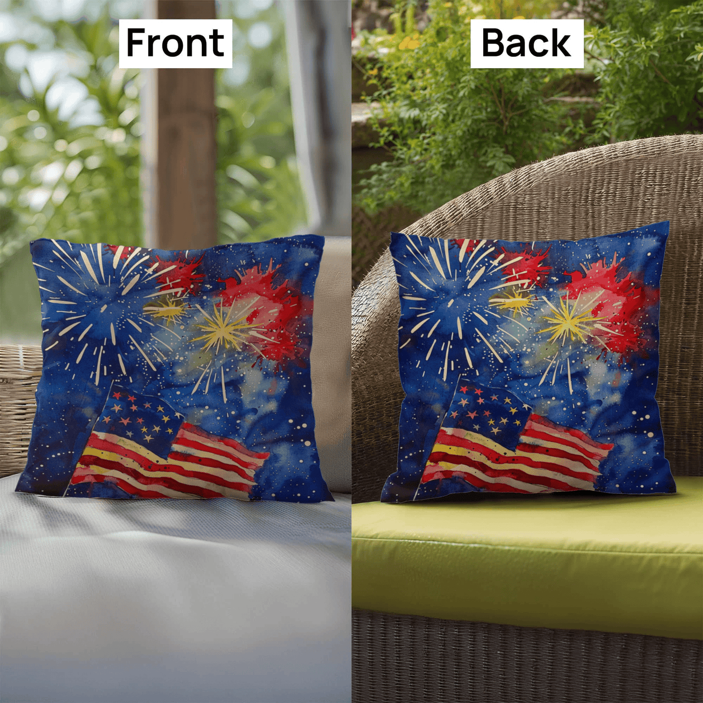 Fireworks Flag and Freedom Patriotic Indoor-Outdoor Home Decor Pillow