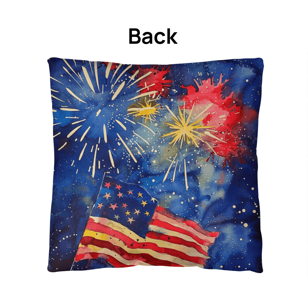 Fireworks Flag and Freedom Patriotic Indoor-Outdoor Home Decor Pillow
