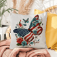 Patriotic Floral Butterfly Pillow – American Flag Butterfly Throw Pillow – Red White Blue Cottagecore Farmhouse Decor