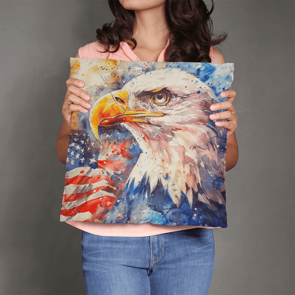 Patriotic Eagle with American Flag Pillow Cover