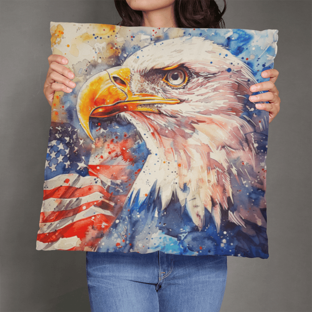 Patriotic Eagle with American Flag Pillow Cover