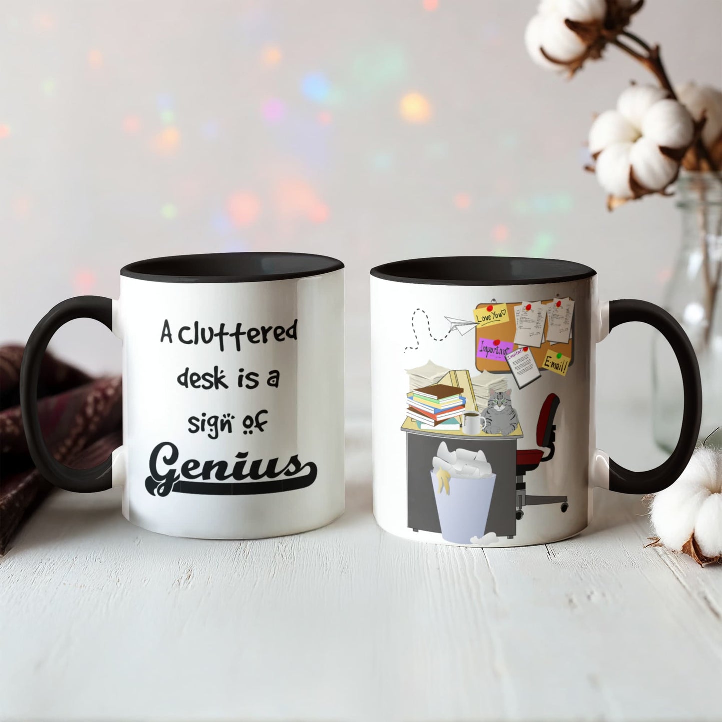 Cluttered Desk Is a Sign of Genius Mug – Funny Office Coffee Mug – 11oz 15oz  Two Tone Ceramic Mug Gift for Coworker Boss