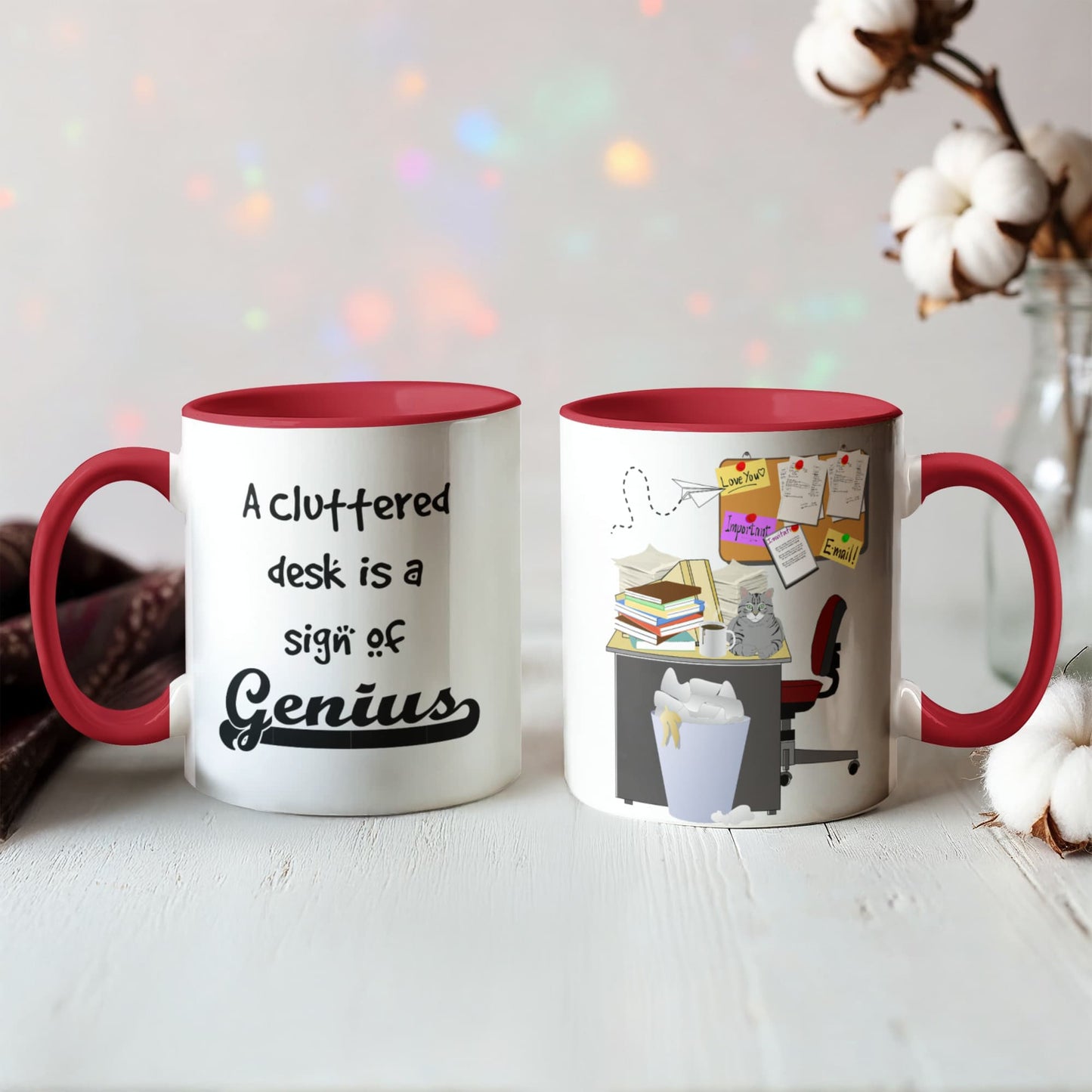 Cluttered Desk Is a Sign of Genius Mug – Funny Office Coffee Mug – 11oz 15oz  Two Tone Ceramic Mug Gift for Coworker Boss