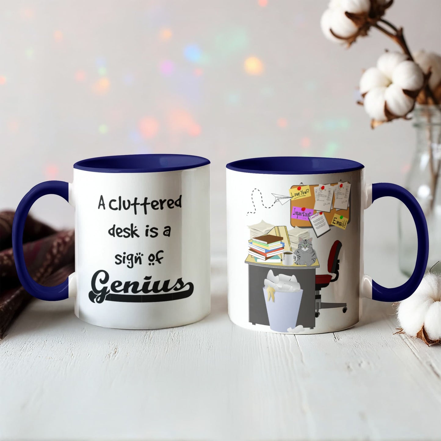 Cluttered Desk Is a Sign of Genius Mug – Funny Office Coffee Mug – 11oz 15oz  Two Tone Ceramic Mug Gift for Coworker Boss