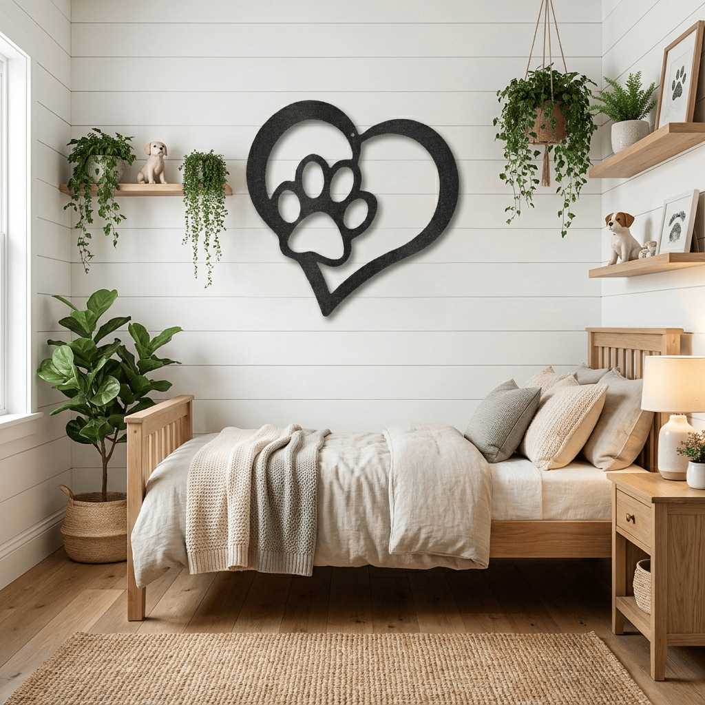 Paw and Heart Metal Wall Art | Pet Lover Metal Sign | Dog & Cat Memorial Decor | Made in USA
