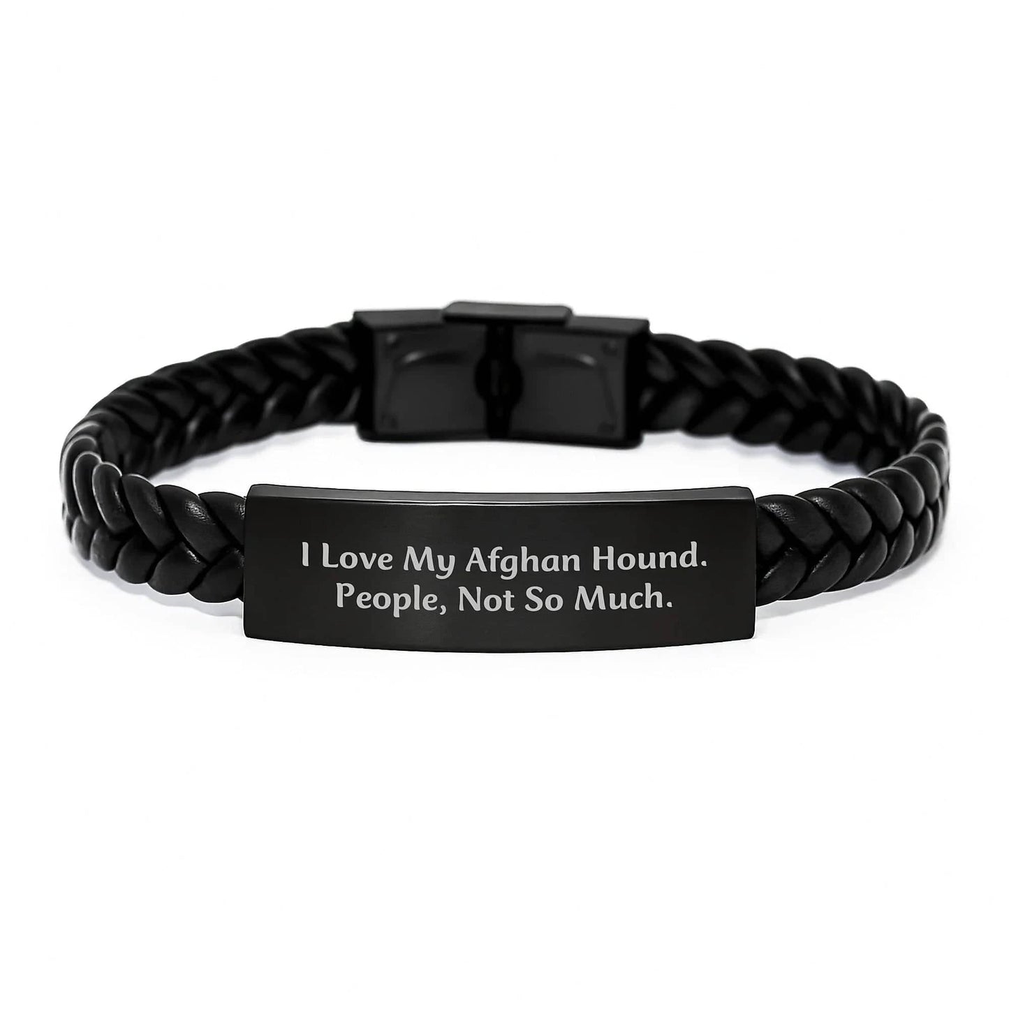 Funny Afghan Hound Dog Gifts from Family for Men, Christmas Unique Leather Bracelets with Stainless Steel Engraved Quote 'I Love My Afghan Hound, People, Not So Much.'