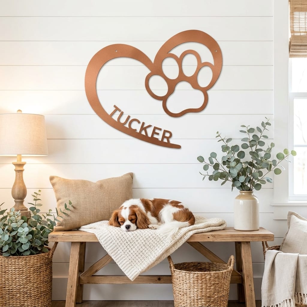 Personalized Puppy Love Metal Wall Art – Custom Dog Paw Heart Sign – Pet Name Metal Decor – Dog Lover Gift – Indoor Outdoor Steel Sign