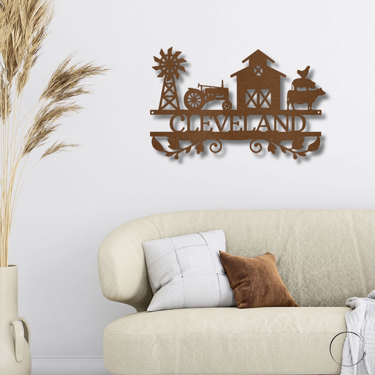 Personalized Farm Metal Wall Art Custom Family Name Sign Barn Windmill Tractor Cow Rooster Steel Decor Farmhouse Outdoor Sign