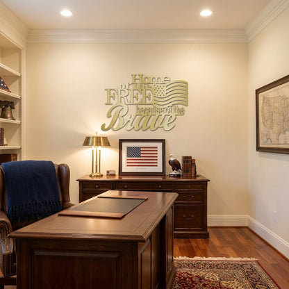 Patriotic Home of the Free Wall Art, American Flag Metal Sign, Rustic Farmhouse USA Decor, Military Tribute Wall Hanging Living Room Decor