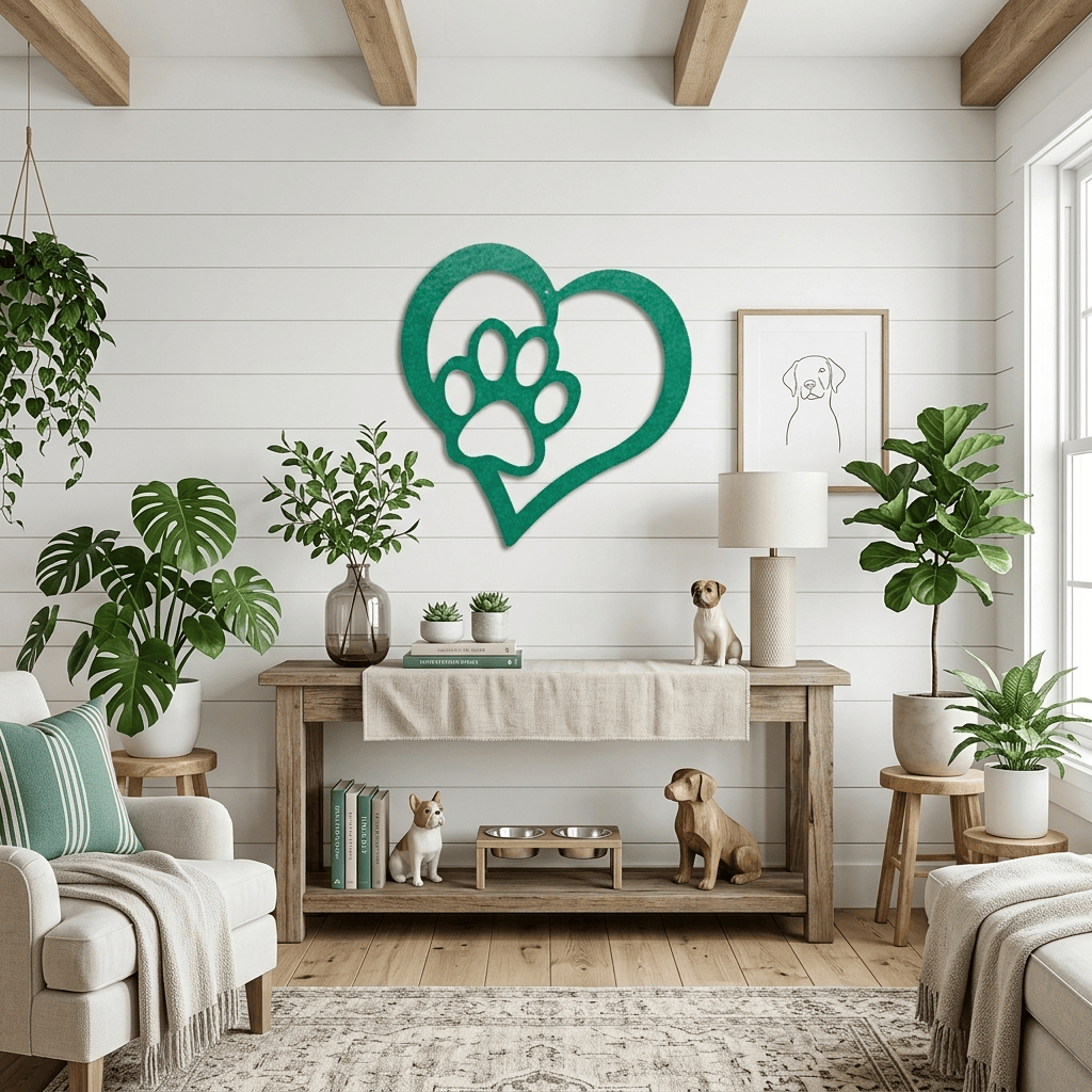 Paw and Heart Metal Wall Art | Pet Lover Metal Sign | Dog & Cat Memorial Decor | Made in USA
