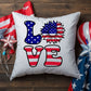 Patriotic Love Pillow, USA Flag Sunflower Throw Pillow, Indoor Outdoor Polyester Cushion, 4th of July Home Decor, American Flag Accent Pillow