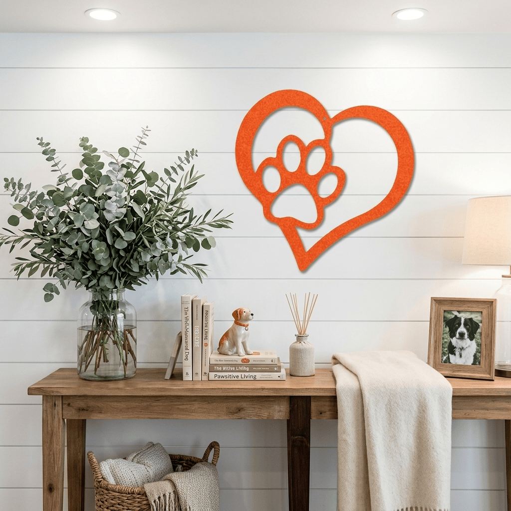 Paw and Heart Metal Wall Art | Pet Lover Metal Sign | Dog & Cat Memorial Decor | Made in USA