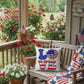 Patriotic Love Pillow, USA Flag Sunflower Throw Pillow, Indoor Outdoor Polyester Cushion, 4th of July Home Decor, American Flag Accent Pillow