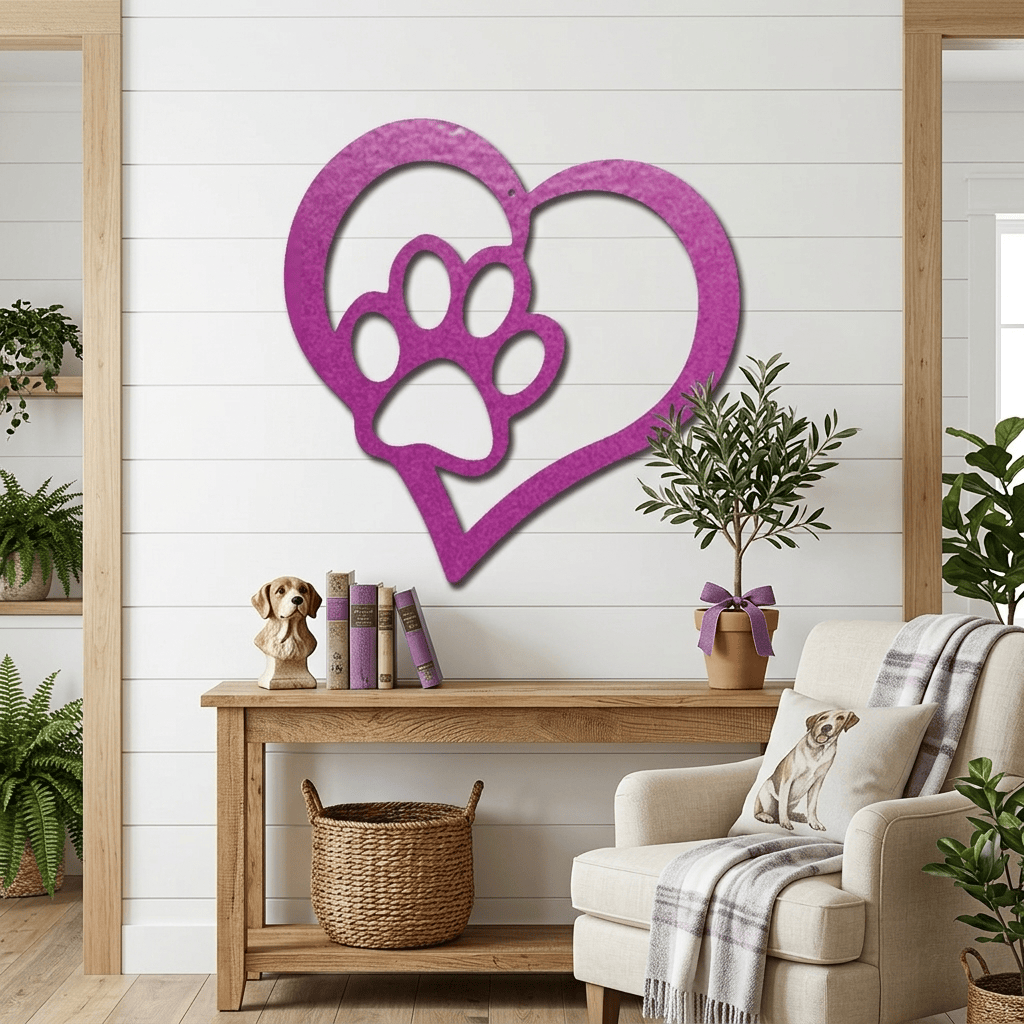Paw and Heart Metal Wall Art | Pet Lover Metal Sign | Dog & Cat Memorial Decor | Made in USA