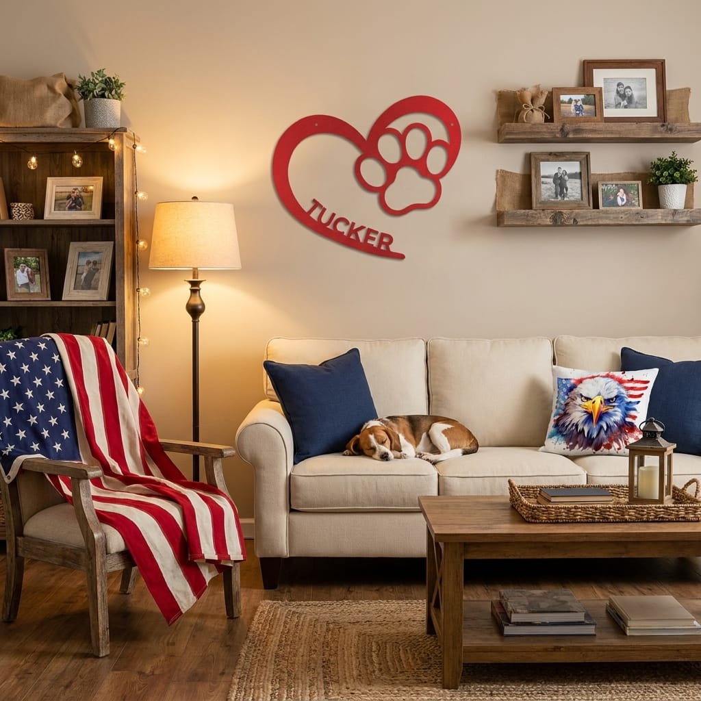 Personalized Puppy Love Metal Wall Art – Custom Dog Paw Heart Sign – Pet Name Metal Decor – Dog Lover Gift – Indoor Outdoor Steel Sign