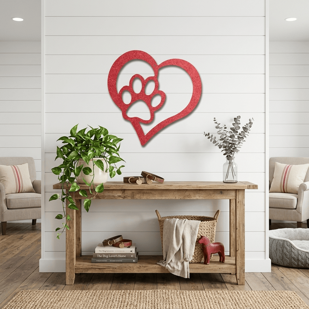 Paw and Heart Metal Wall Art | Pet Lover Metal Sign | Dog & Cat Memorial Decor | Made in USA
