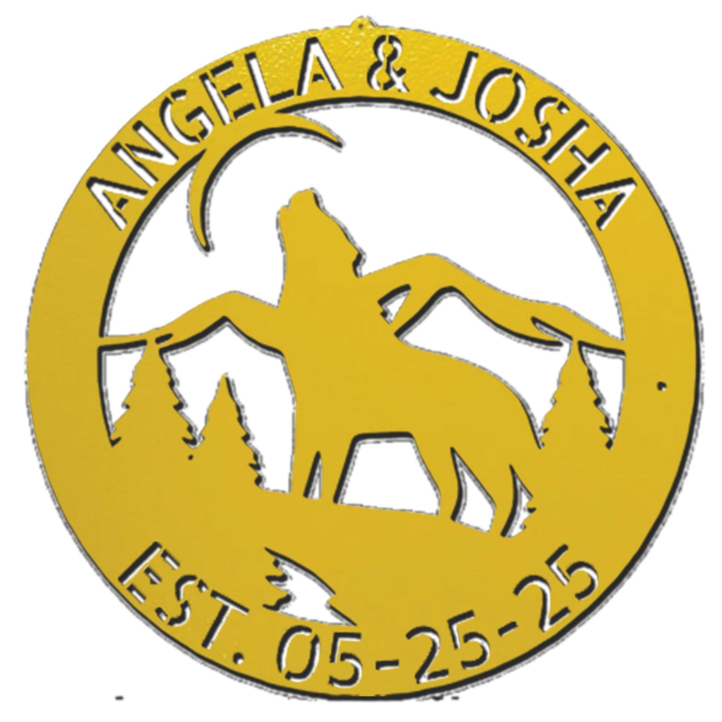 Howling Wolf Monogram Custom Indoor Outdoor Steel Wall Sign Art