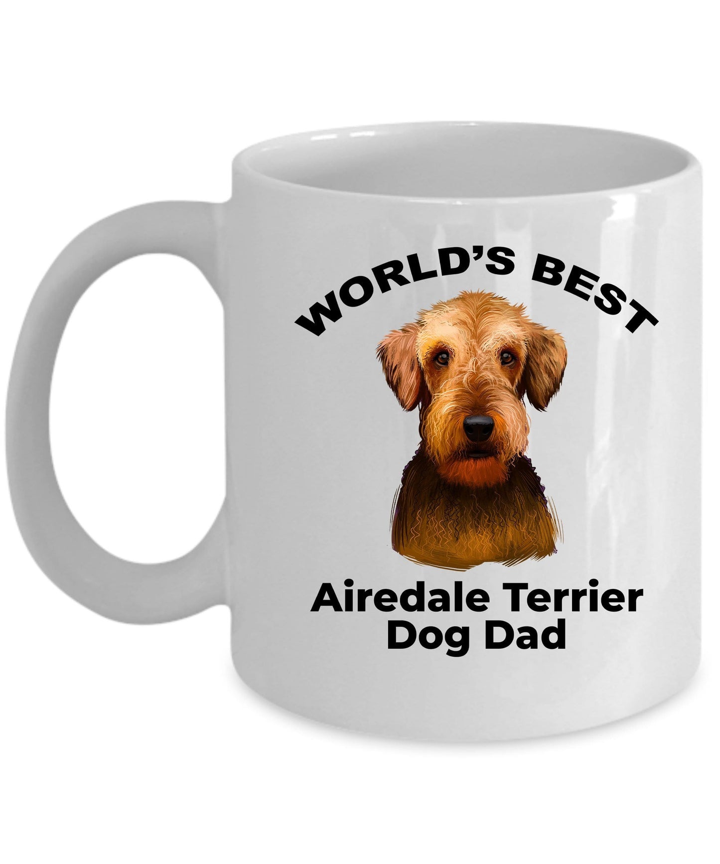 Airedale Terrier Best Dog Dad Two Tone and White Ceramic Coffee Mug